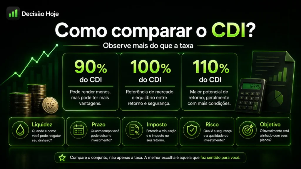Como comparar investimentos de 90%, 100% e 110% do CDI