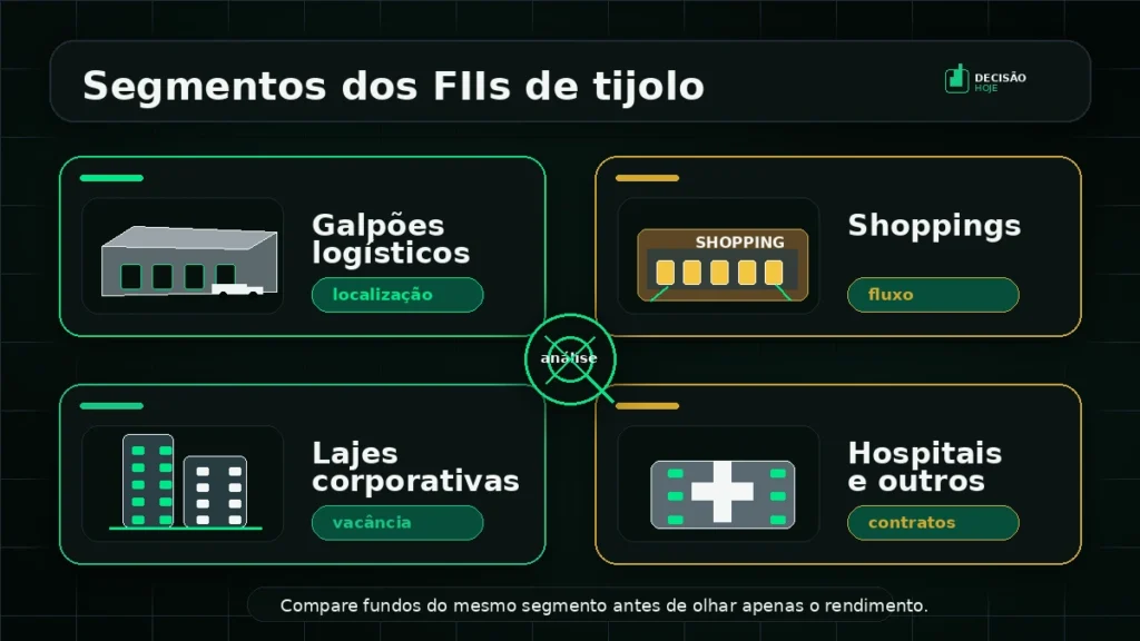 Principais segmentos dos FIIs de tijolo
